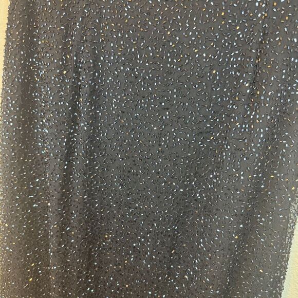 Vintage Cache Y2K 100% Silk Black Beaded Sparkly Maxi Skirt Slit Sz 10 Deadstock - Picture 2 of 8